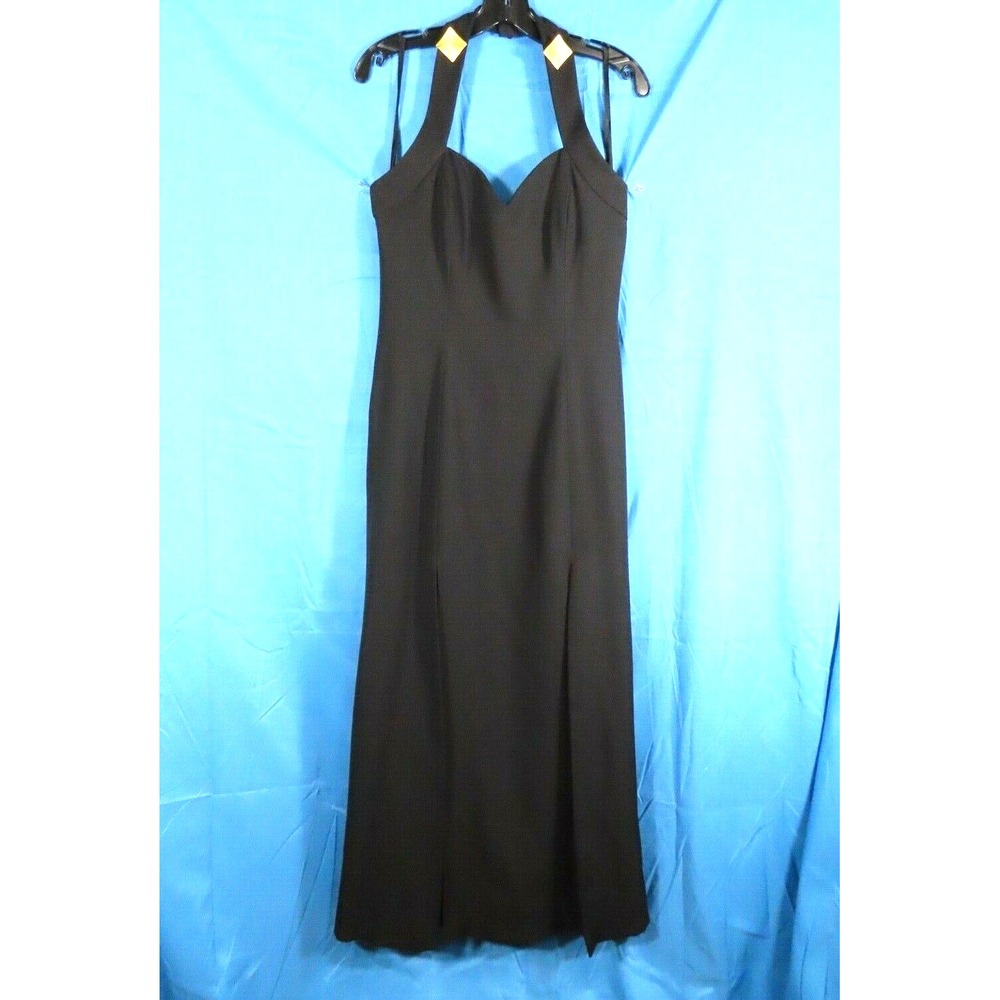 ELAN Gorgeous BLACK CREPE COCKTAIL PARTY SHEATH DRESS Halter w/Gold Accents 8